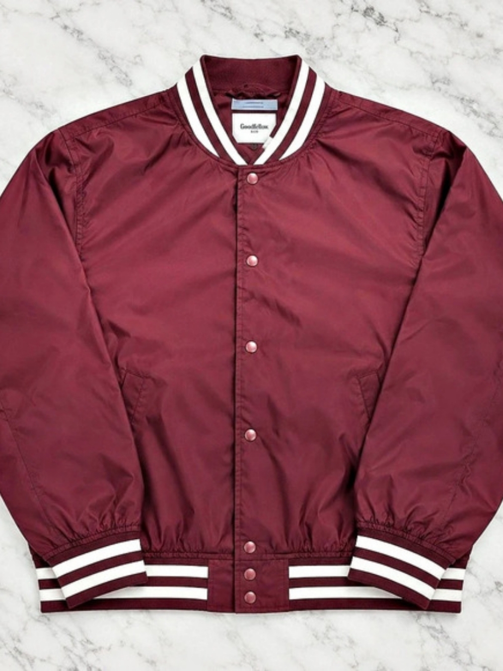 Goodfellow & Co. Lightweight Varsity Bomber Jacket. Burgundy & White Xtra Large